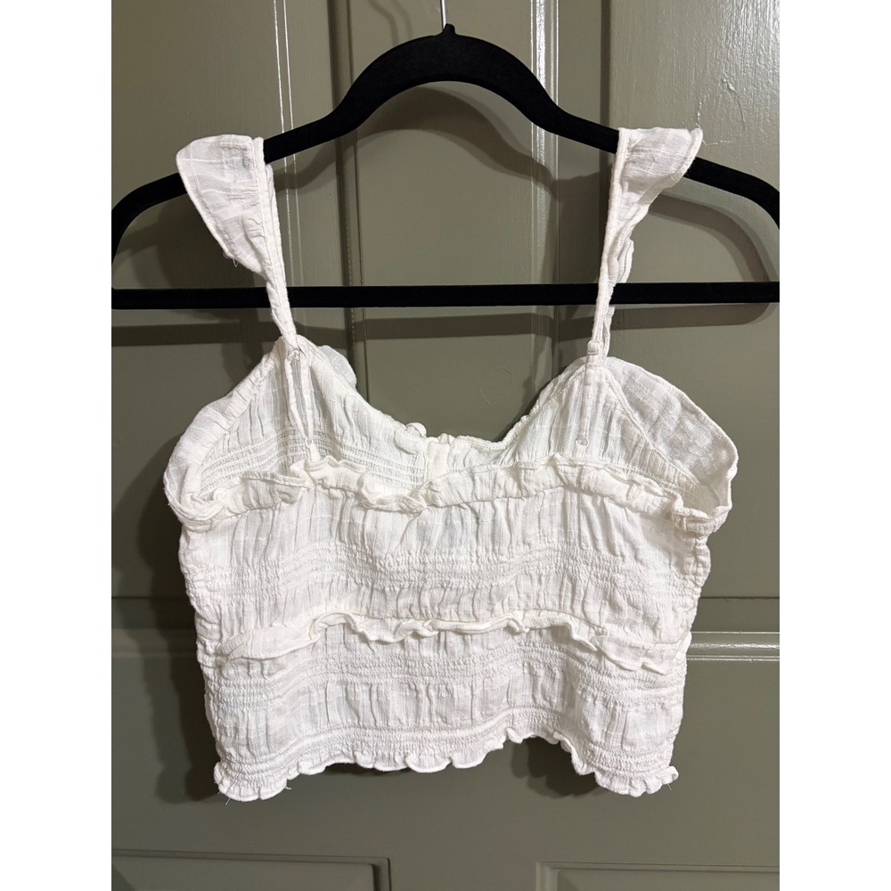 American Eagle || boho Smocked Crop Top || S || White Ruffle || Cotton